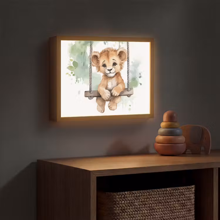 Leeuw - Dier - Kinderen - Jungle Light Box met batterij (Wandlamp kind) middel -sfeer5_kind