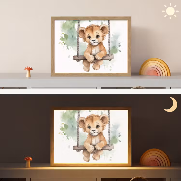 Leeuw - Dier - Kinderen - Jungle Light Box met batterij (Wandlamp kind) middel -sfeer3_kind