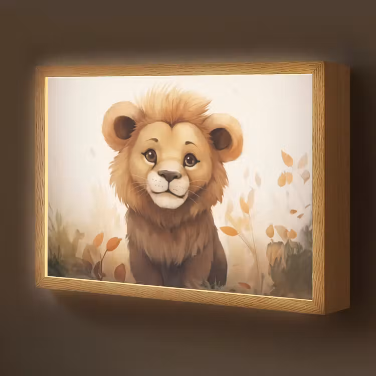 Leeuw - Dieren - Kinderen - Bruin - Meisje Light Box met batterij (Wandlamp kind) middel -z3d_website
