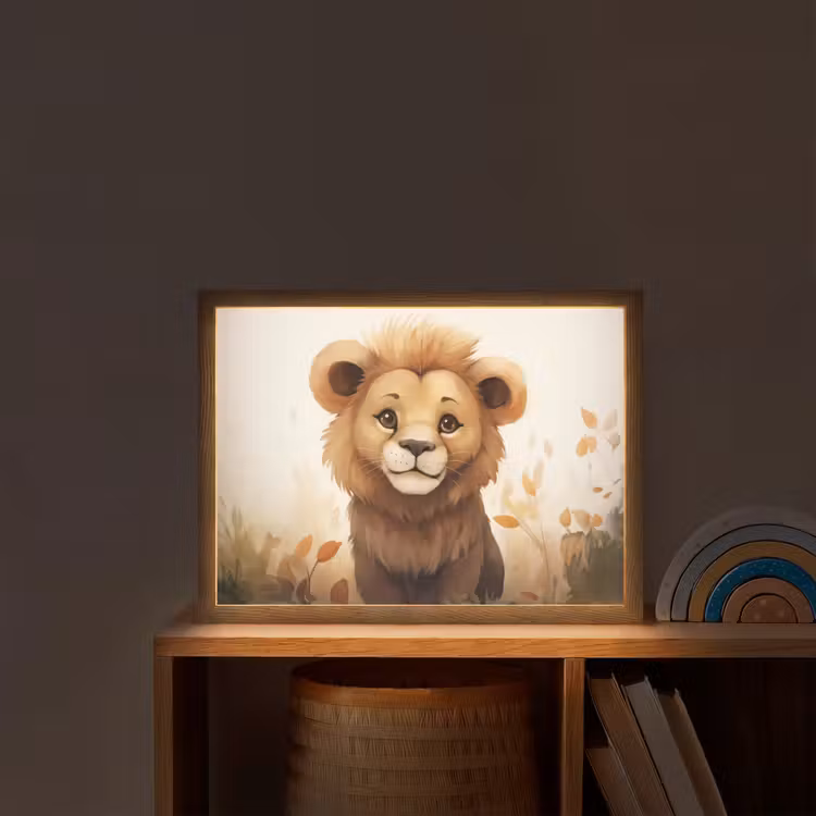Leeuw - Dieren - Kinderen - Bruin - Meisje Light Box met batterij (Wandlamp kind) middel -sfeer1_kind