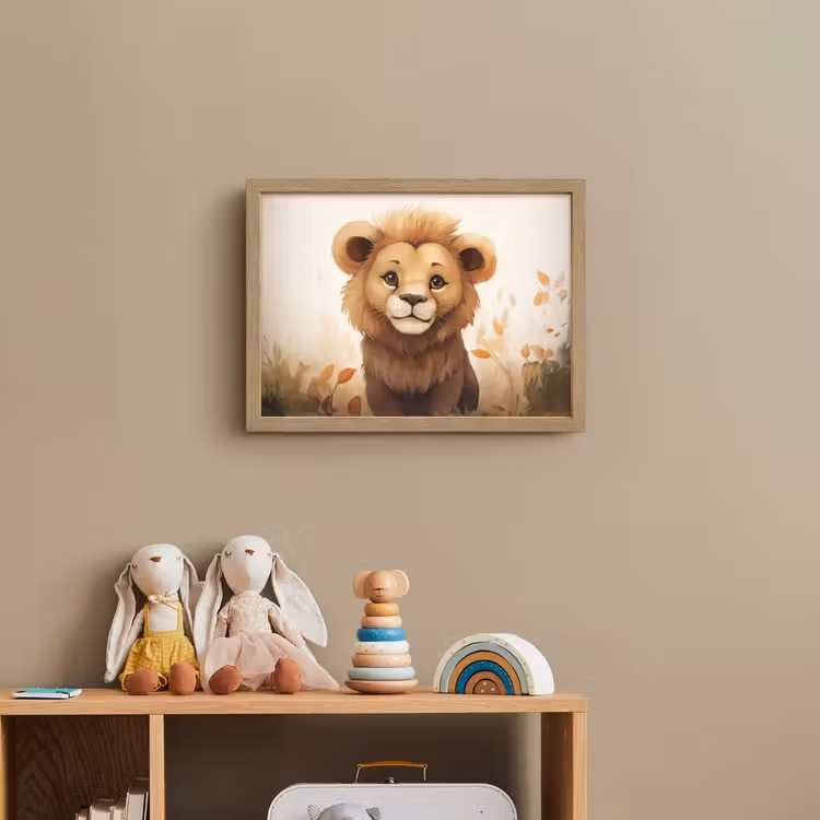 Leeuw - Dieren - Kinderen - Bruin - Meisje Light Box met batterij (Wandlamp kind) middel -sfeer2_kind