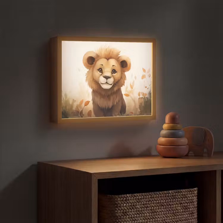 Leeuw - Dieren - Kinderen - Bruin - Meisje Light Box met batterij (Wandlamp kind) middel -sfeer5_kind