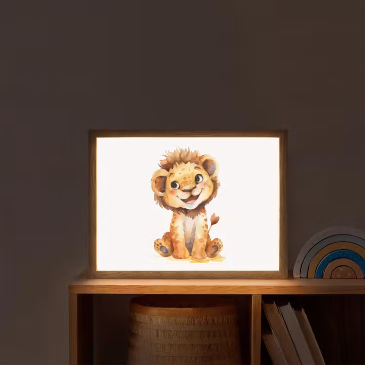 Leeuw - Baby dier Light Box met batterij (Wandlamp kind) middel -sfeer1_kind