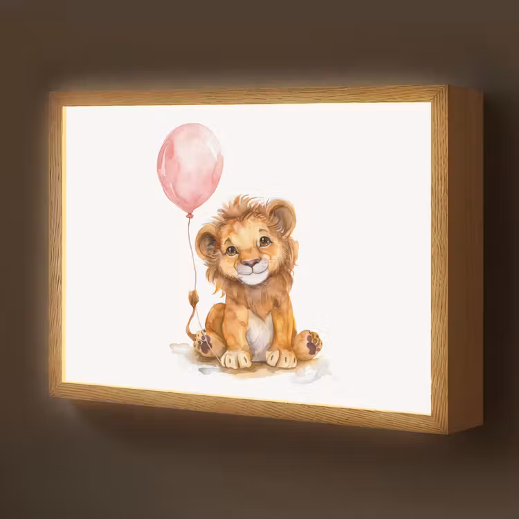 Leeuw - Baby dier - Dieren - Roze ballon Light Box met batterij (Wandlamp kind) middel -z3d_website