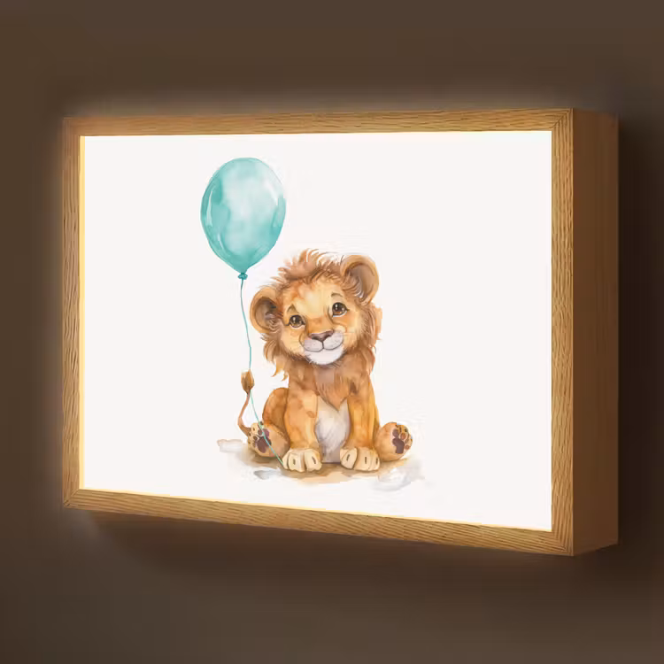 Leeuw - Baby dier - Blauwe ballon Light Box met batterij (Wandlamp kind) middel -z3d_website