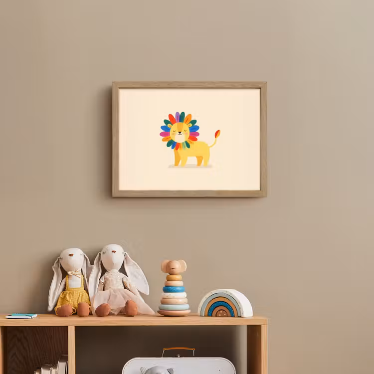Leeuw - Kleurrijke manen - Beige Light Box met batterij (Wandlamp kind) middel -sfeer2_kind