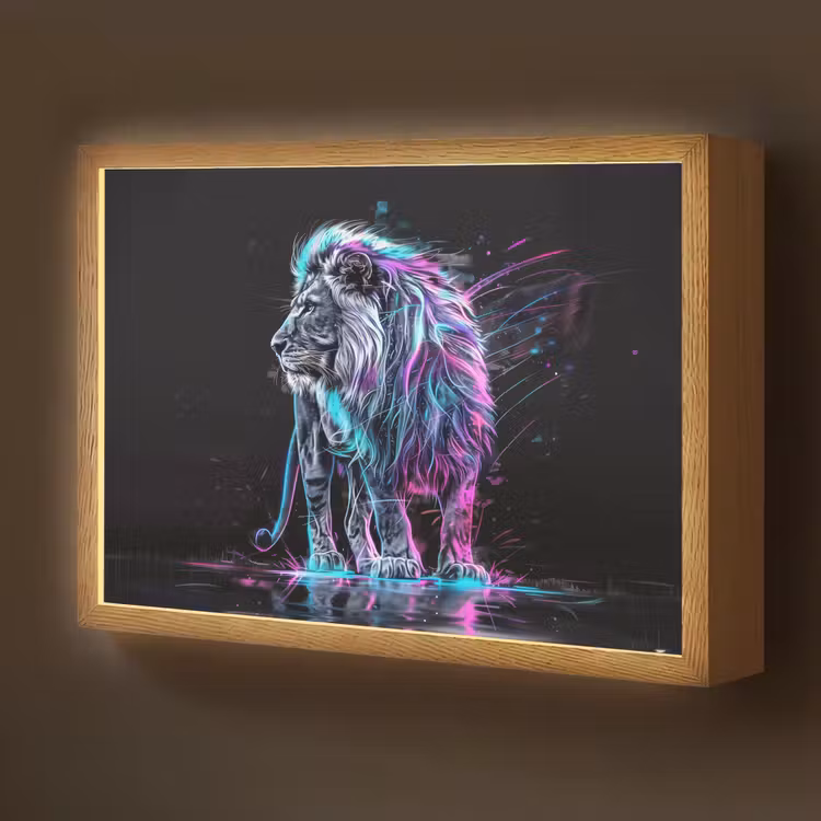 Leeuw - Kleuren - Zwart - Dieren Light Box met batterij (Wandlamp kind) middel -z3d_website