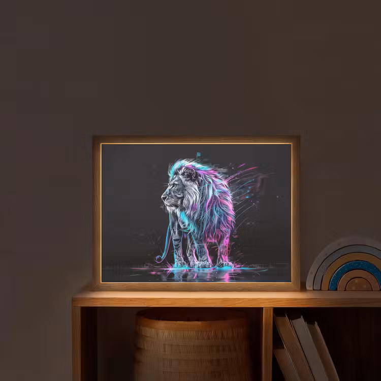 Leeuw - Kleuren - Zwart - Dieren Light Box met batterij (Wandlamp kind) middel -sfeer1_kind