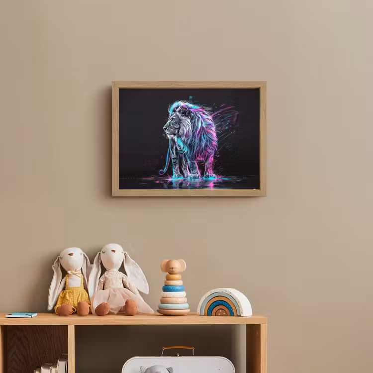 Leeuw - Kleuren - Zwart - Dieren Light Box met batterij (Wandlamp kind) middel -sfeer2_kind