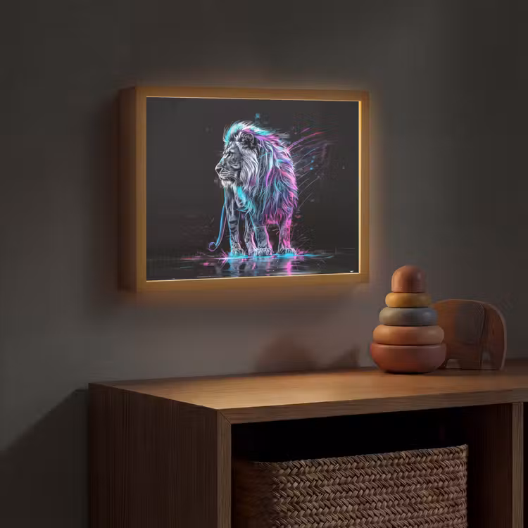 Leeuw - Kleuren - Zwart - Dieren Light Box met batterij (Wandlamp kind) middel -sfeer5_kind