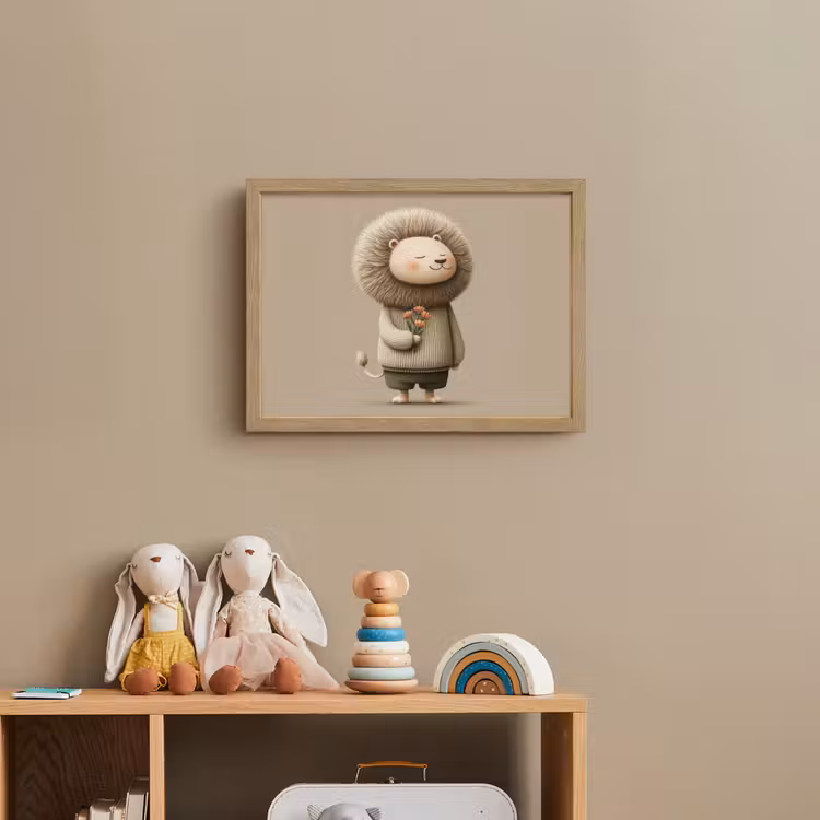 Leeuw - Oranje bloemen - Vriendelijk Light Box met batterij (Wandlamp kind) middel -sfeer2_kind