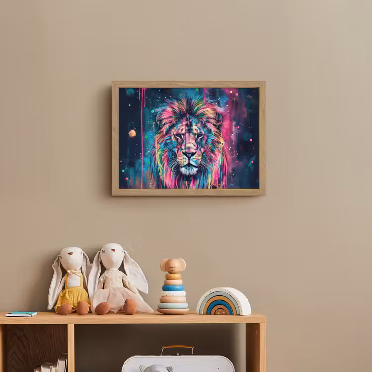 Leeuw - Verf - Kleurrijk - Zwart - Dieren Light Box met batterij (Wandlamp kind) middel -sfeer2_kind
