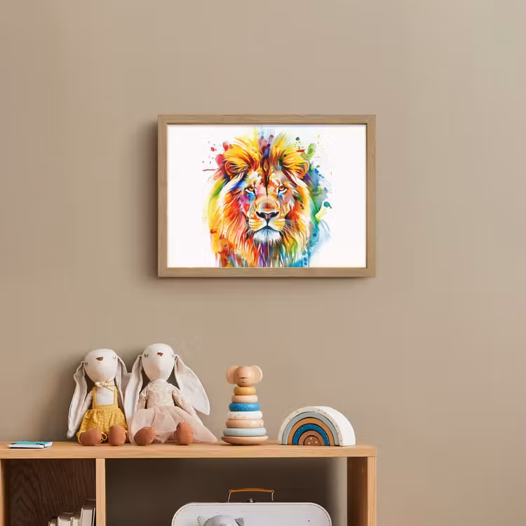 Leeuw - Verf - Kleurrijk - Wit - Dier Light Box met batterij (Wandlamp kind) middel -sfeer2_kind