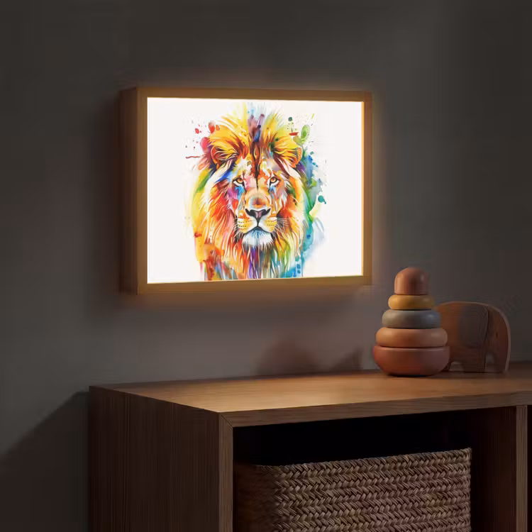 Leeuw - Verf - Kleurrijk - Wit - Dier Light Box met batterij (Wandlamp kind) middel -sfeer5_kind