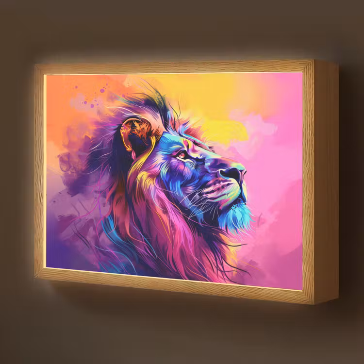 Leeuw - Verf- Kleuren - Dier Light Box met batterij (Wandlamp kind) middel -z3d_website