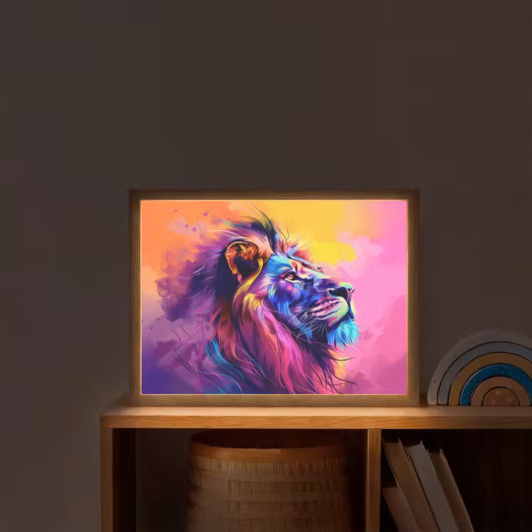 Leeuw - Verf- Kleuren - Dier Light Box met batterij (Wandlamp kind) middel -sfeer1_kind
