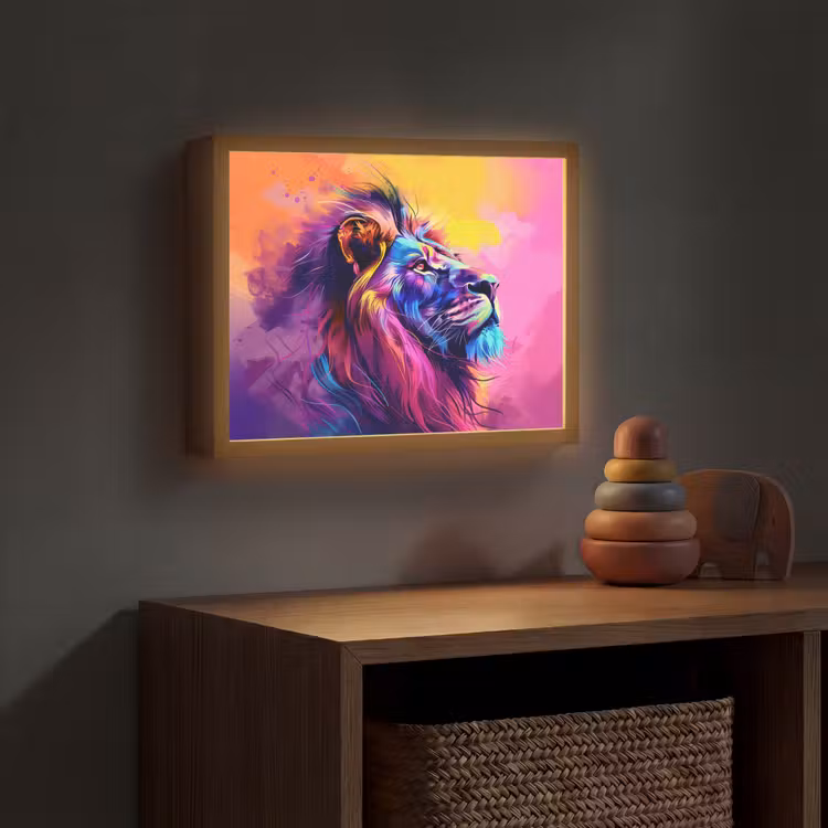Leeuw - Verf- Kleuren - Dier Light Box met batterij (Wandlamp kind) middel -sfeer5_kind