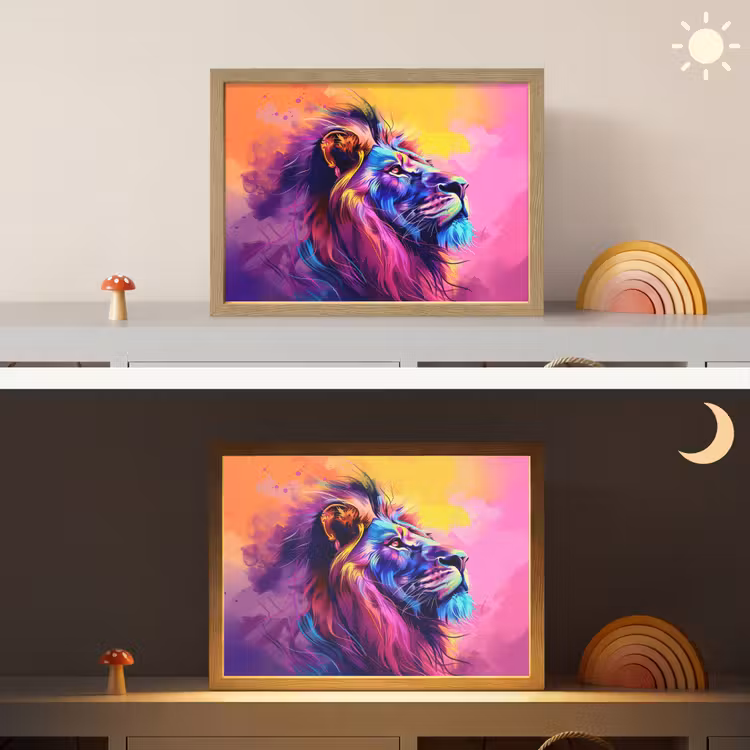 Leeuw - Verf- Kleuren - Dier Light Box met batterij (Wandlamp kind) middel -sfeer3_kind