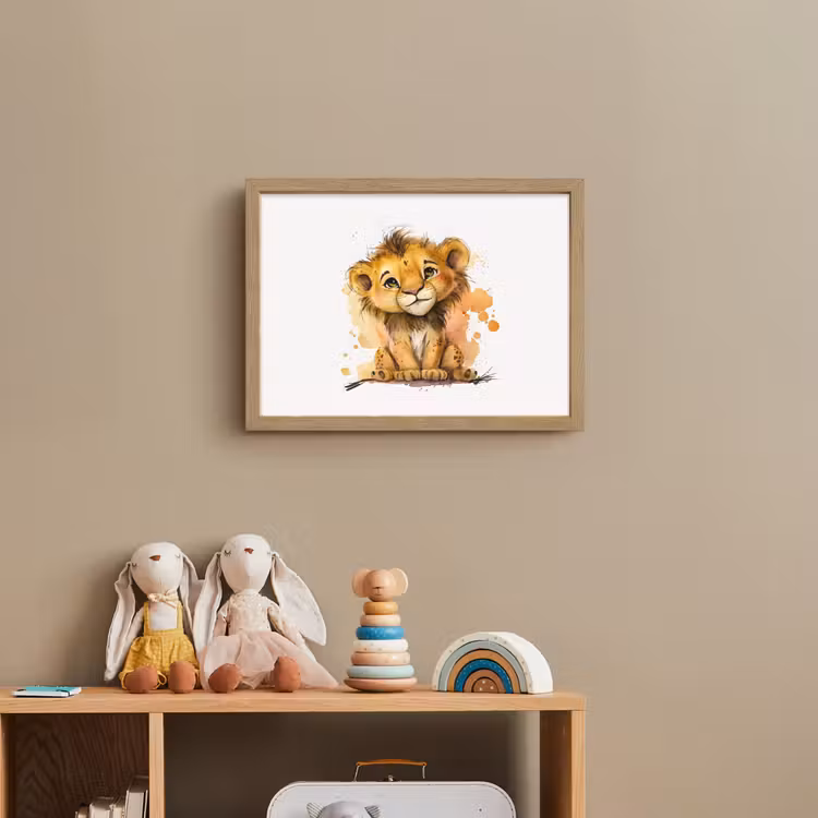 Leeuw - Waterverf - Bruin - Dieren - Meisjes - Jongens Light Box met batterij (Wandlamp kind) middel -sfeer2_kind