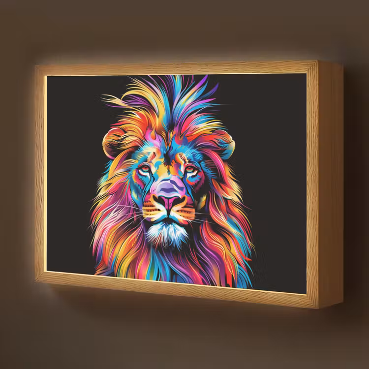Leeuwen - Kleurrijk - Zwart - Dieren Light Box met batterij (Wandlamp kind) middel -z3d_website