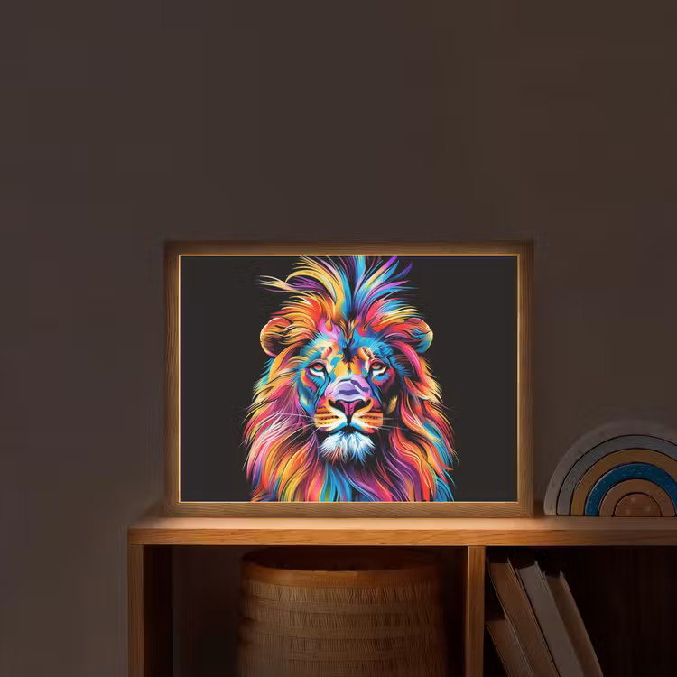 Leeuwen - Kleurrijk - Zwart - Dieren Light Box met batterij (Wandlamp kind) middel -sfeer1_kind