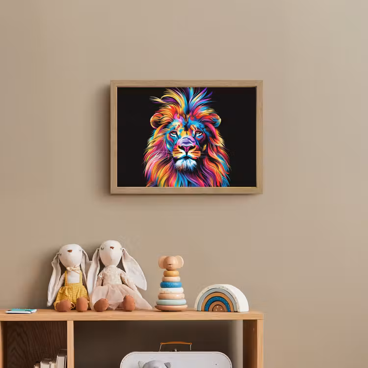Leeuwen - Kleurrijk - Zwart - Dieren Light Box met batterij (Wandlamp kind) middel -sfeer2_kind