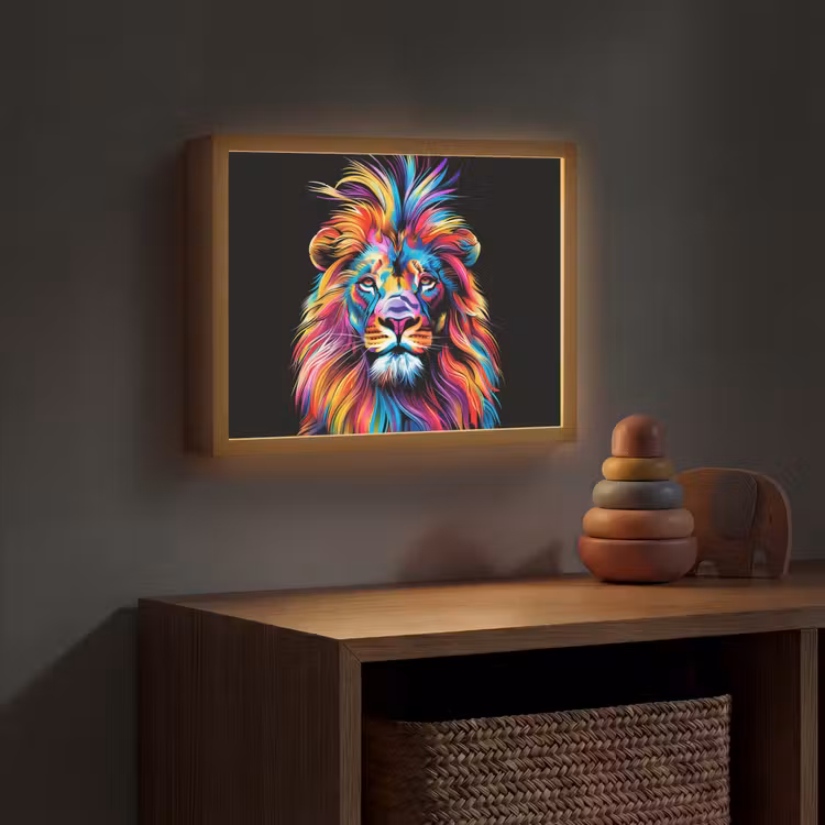 Leeuwen - Kleurrijk - Zwart - Dieren Light Box met batterij (Wandlamp kind) middel -sfeer5_kind