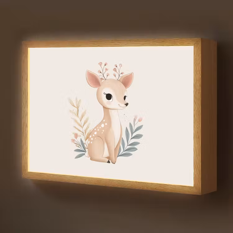 Hertje - Minimalistisch - Aquarel - Bladeren Light Box met batterij (Wandlamp kind) middel -z3d_website