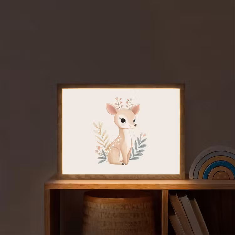 Hertje - Minimalistisch - Aquarel - Bladeren Light Box met batterij (Wandlamp kind) middel -sfeer1_kind