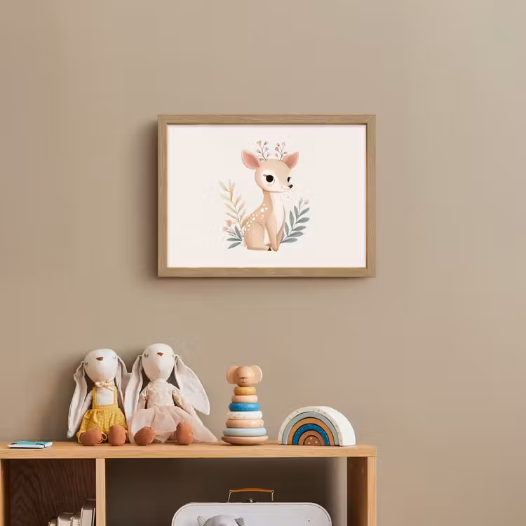 Hertje - Minimalistisch - Aquarel - Bladeren Light Box met batterij (Wandlamp kind) middel -sfeer2_kind