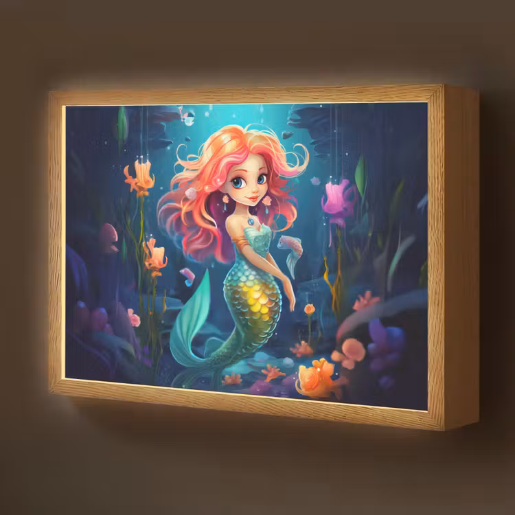 Zeemeermin - Bloemen - Onderwater - Meisjes - Kind Light Box met batterij (Wandlamp kind) middel -z3d_website