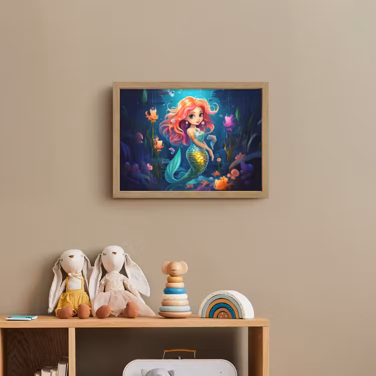 Zeemeermin - Bloemen - Onderwater - Meisjes - Kind Light Box met batterij (Wandlamp kind) middel -sfeer2_kind