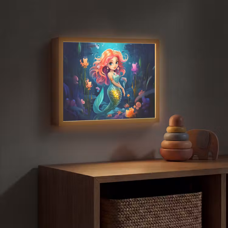 Zeemeermin - Bloemen - Onderwater - Meisjes - Kind Light Box met batterij (Wandlamp kind) middel -sfeer5_kind