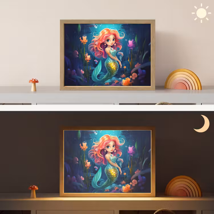 Zeemeermin - Bloemen - Onderwater - Meisjes - Kind Light Box met batterij (Wandlamp kind) middel -sfeer3_kind