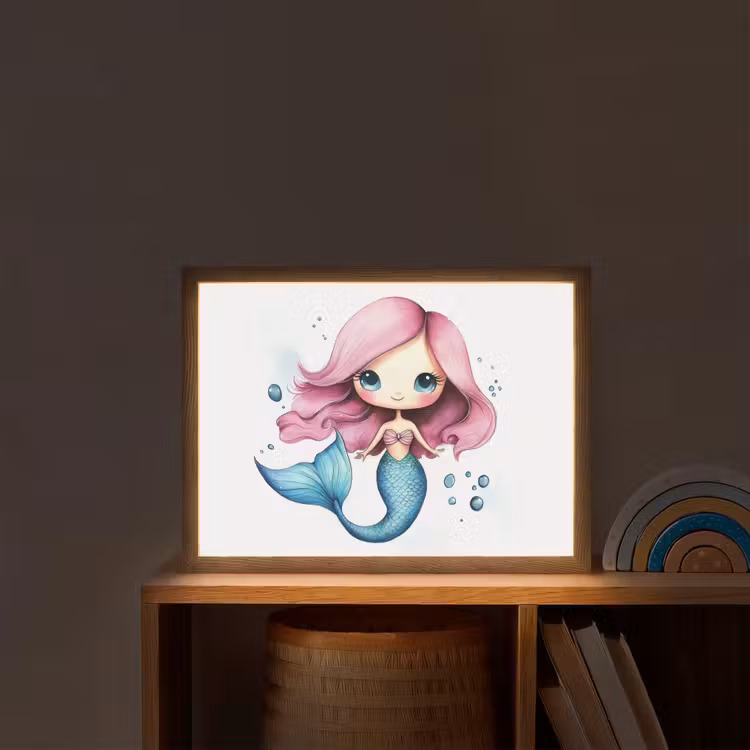Zeemeermin - Roze - Luchtbellen Light Box met batterij (Wandlamp kind) middel -sfeer1_kind