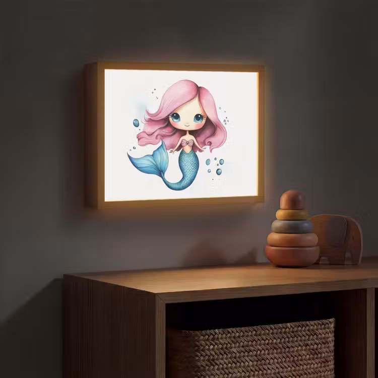 Zeemeermin - Roze - Luchtbellen Light Box met batterij (Wandlamp kind) middel -sfeer5_kind