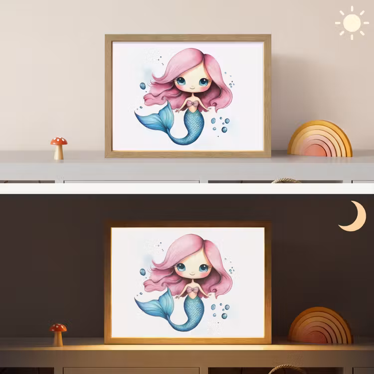 Zeemeermin - Roze - Luchtbellen Light Box met batterij (Wandlamp kind) middel -sfeer3_kind