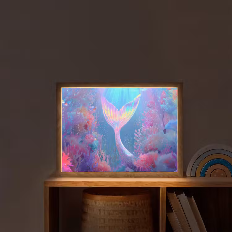 Zeemeerminnenstaart - Koraal - Water Light Box met batterij (Wandlamp kind) middel -sfeer1_kind
