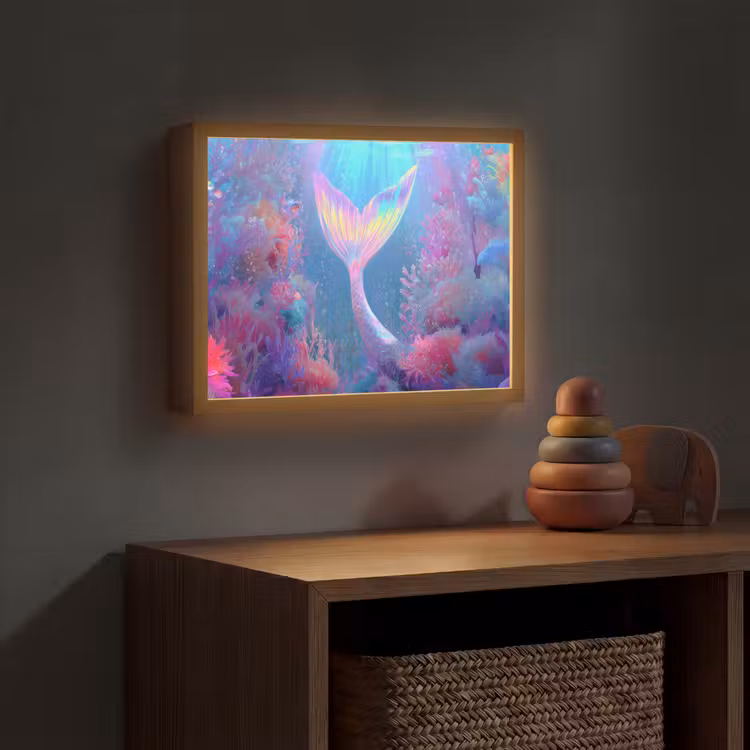 Zeemeerminnenstaart - Koraal - Water Light Box met batterij (Wandlamp kind) middel -sfeer5_kind