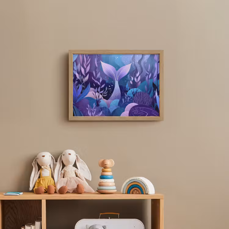 Zeemeerminnenstaart - Onderwaterplanten - Paars - Blauw Light Box met batterij (Wandlamp kind) middel -sfeer2_kind