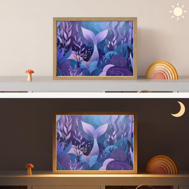 Zeemeerminnenstaart - Onderwaterplanten - Paars - Blauw Light Box met batterij (Wandlamp kind) middel -sfeer3_kind