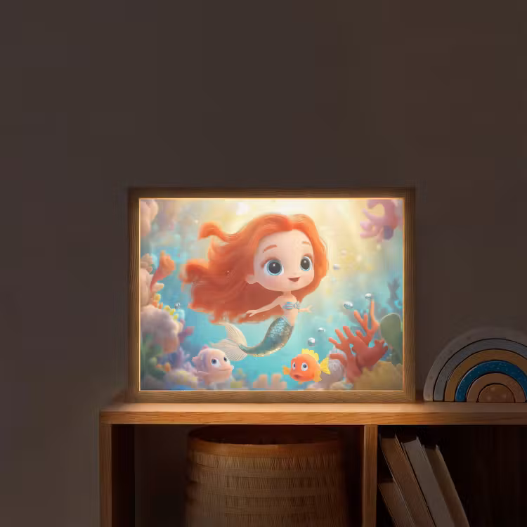Zeemeermin - Water - Vissen - Rood Light Box met batterij (Wandlamp kind) middel -sfeer1_kind