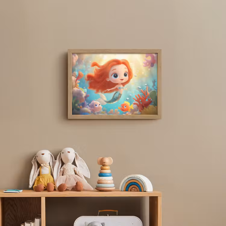 Zeemeermin - Water - Vissen - Rood Light Box met batterij (Wandlamp kind) middel -sfeer2_kind
