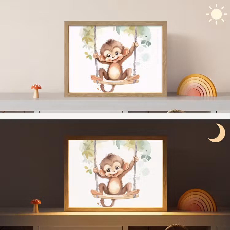 Aap - Dier - Kinderen - Jungle Light Box met batterij (Wandlamp kind) middel -sfeer3_kind