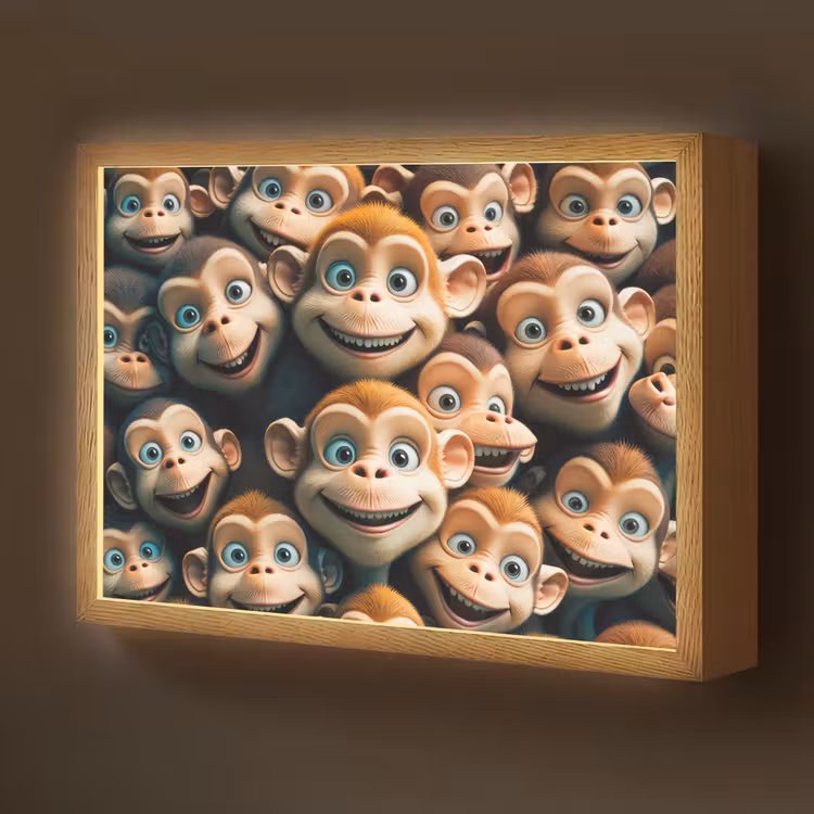 Aap - Dieren - Bruin - Design - Meiden - Jongens Light Box met batterij (Wandlamp kind) middel -z3d_website
