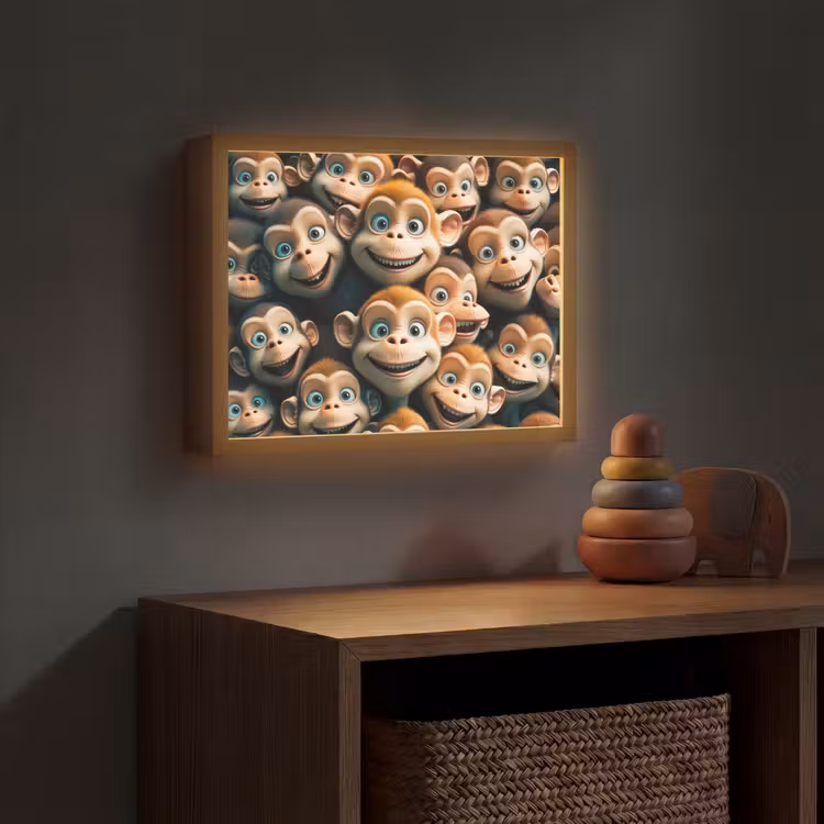 Aap - Dieren - Bruin - Design - Meiden - Jongens Light Box met batterij (Wandlamp kind) middel -sfeer5_kind