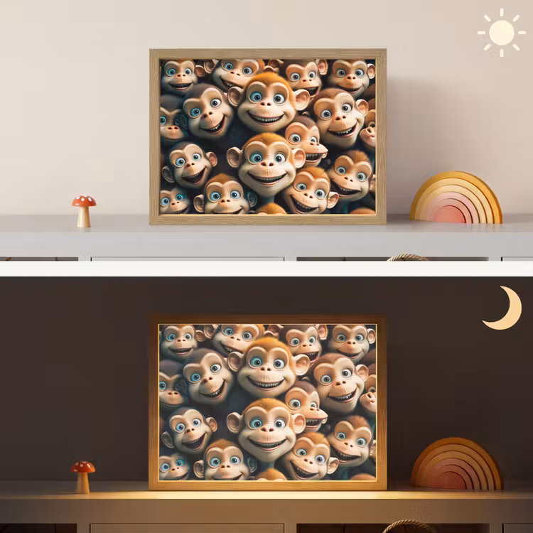 Aap - Dieren - Bruin - Design - Meiden - Jongens Light Box met batterij (Wandlamp kind) middel -sfeer3_kind