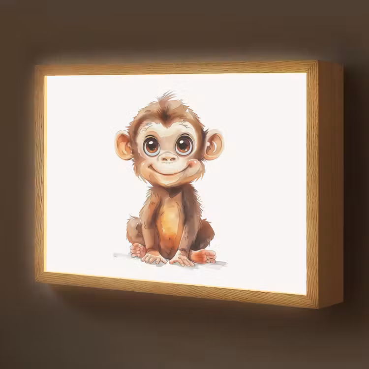 Aap - Baby - Jungle dieren Light Box met batterij (Wandlamp kind) middel -z3d_website