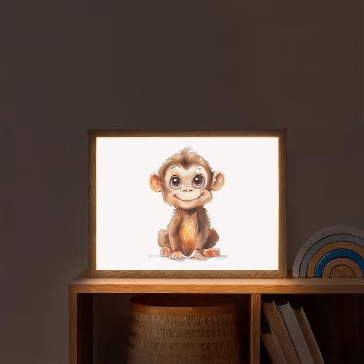 Aap - Baby - Jungle dieren Light Box met batterij (Wandlamp kind) middel -sfeer1_kind