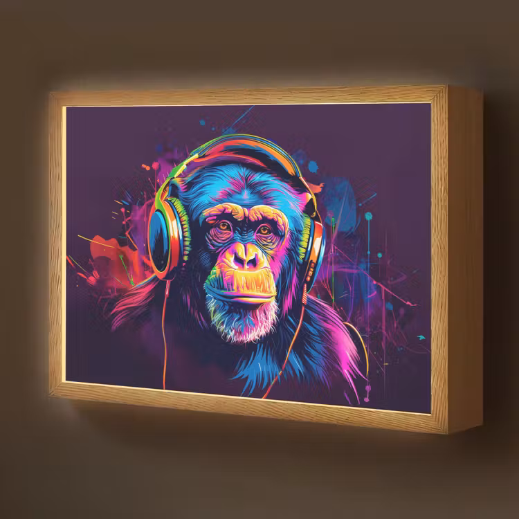 Aap - Koptelefoon - Muziek - Kleurrijk Light Box met batterij (Wandlamp kind) middel -z3d_website